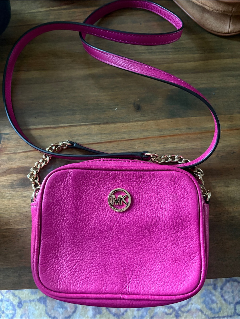 Michael Kors Hot Pink Pebbled Leather Crossbody Bag